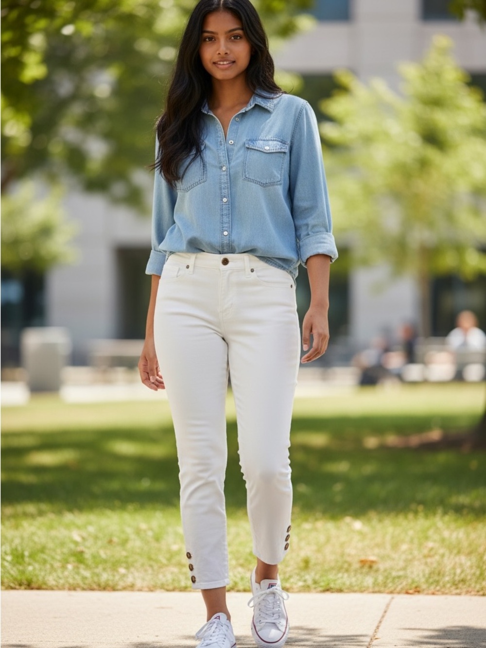 LOFT White Women's Cropped Button-Hem Jeans
